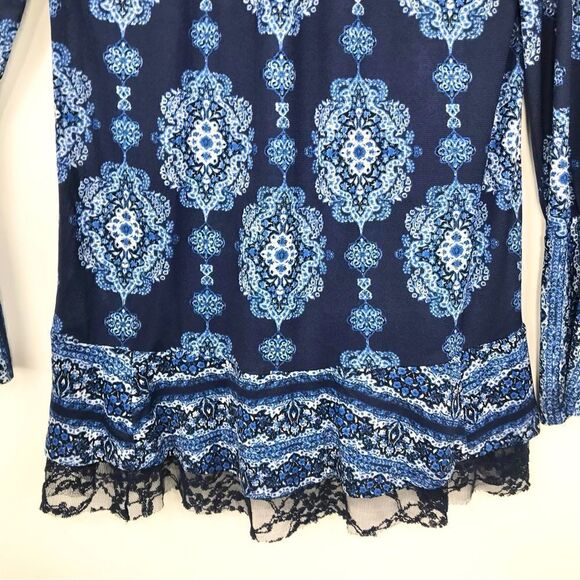 Style & Co. Navy Blue Medallion Print Peasant Boho Blouse - Picture 5 of 15